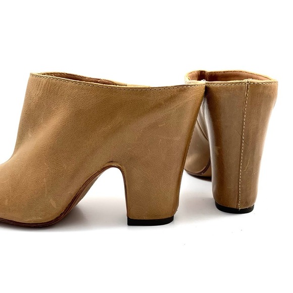 NICOLE beige leather peep toe high heel slides - Picture 4 of 11